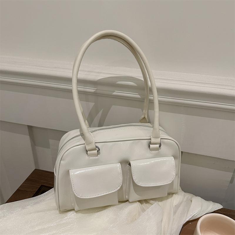 Минималистская большая вместительная сумка из искусственной кожи с несколькими карманами, однотонная легкая прочная сумка на плечо для женщин, повседневная/для шопинга