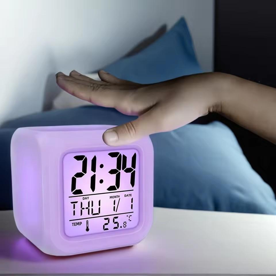 Mini Alarm Clock Colorful Color-changing Clock Creative LED Adjustable Brightness Student Alarm Clock Bedroom Desk Clock2