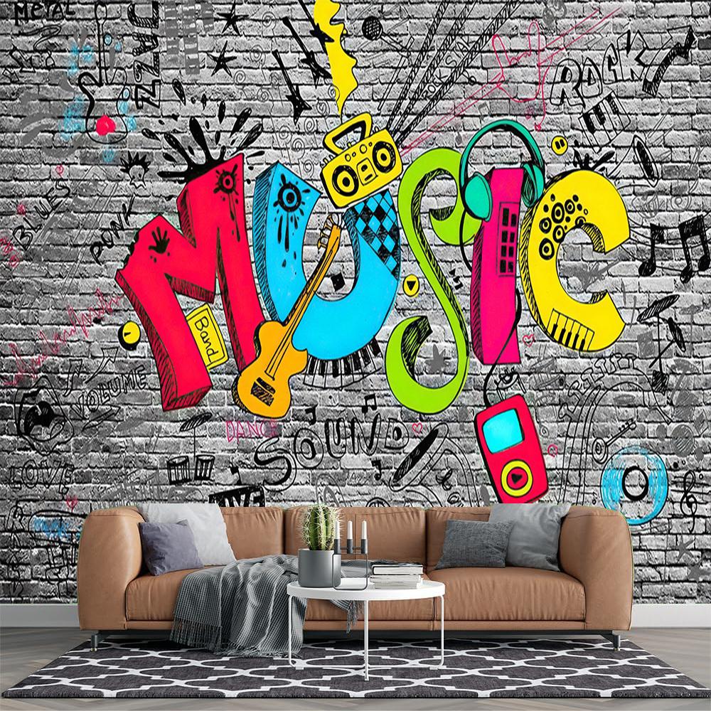 Граффити Обои Музыка Граффити Фото Фреска Фреска для Стен Детской Спальни Домашний Декор