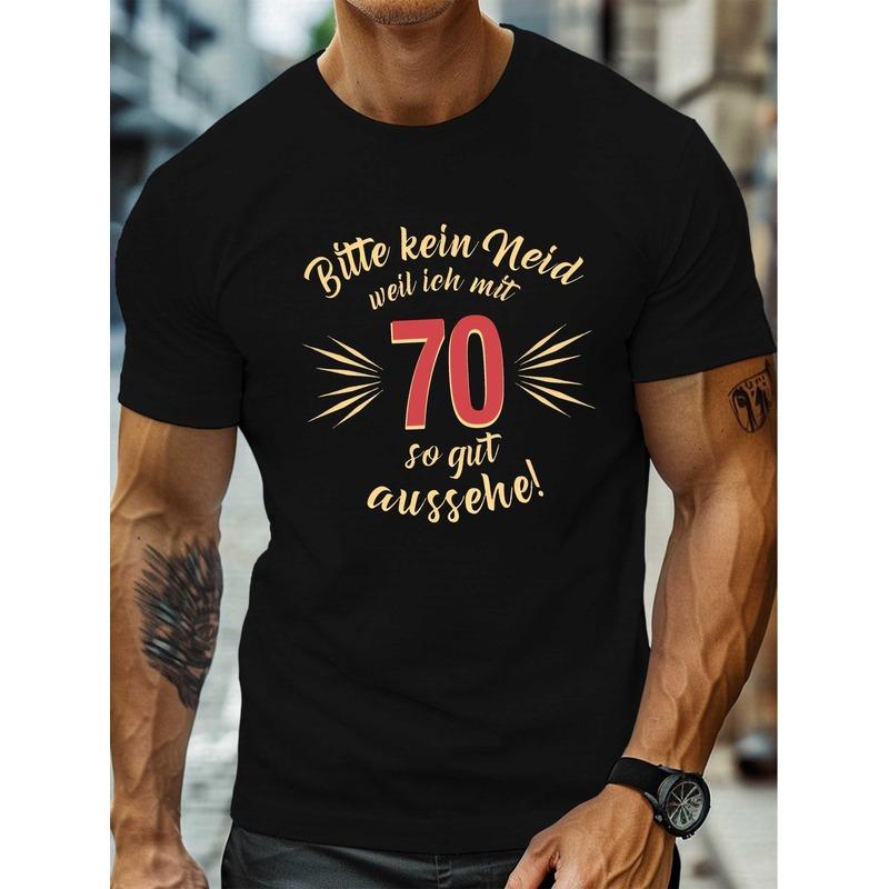 70Th Birthday German Phrase T-Shirt For Men - Golden Print 70 Years Milestone Gift Suitable For Grandpa, Retired Uncle, Plus Size Short Sleeve Round