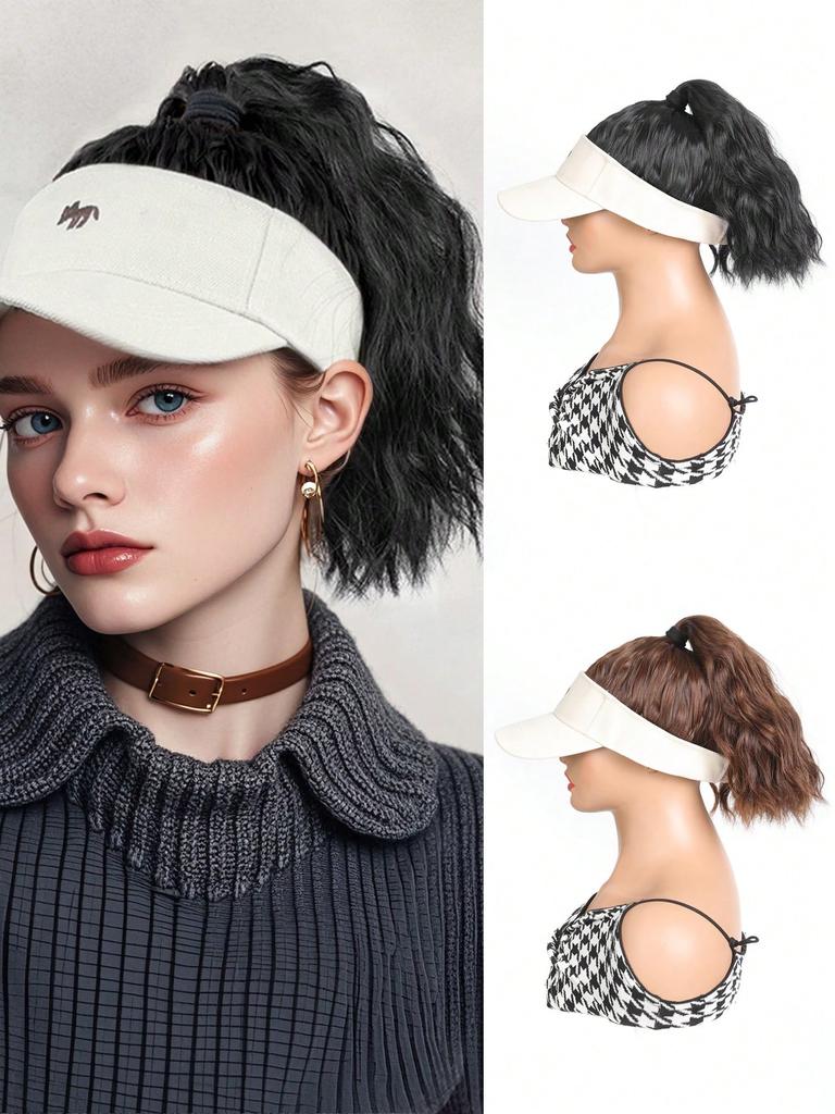 Синтетическая шляпа парик белая шляпа с волнистым хвостиком термостойкие синтетические волосы для женщин шляпа и парик в одном куске для ежедневного использования