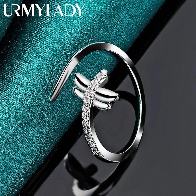 URMYLADY 925 Sterling Silver Dragonfly Ring For Women Fashion Wedding Party Charm Jewelry