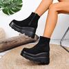 Fashion Suede Wedge Heel Ankle Boots Autumn Square Toe Chunky Platform High Heel Side Zip Boots Classic Solid Black Botas Size35