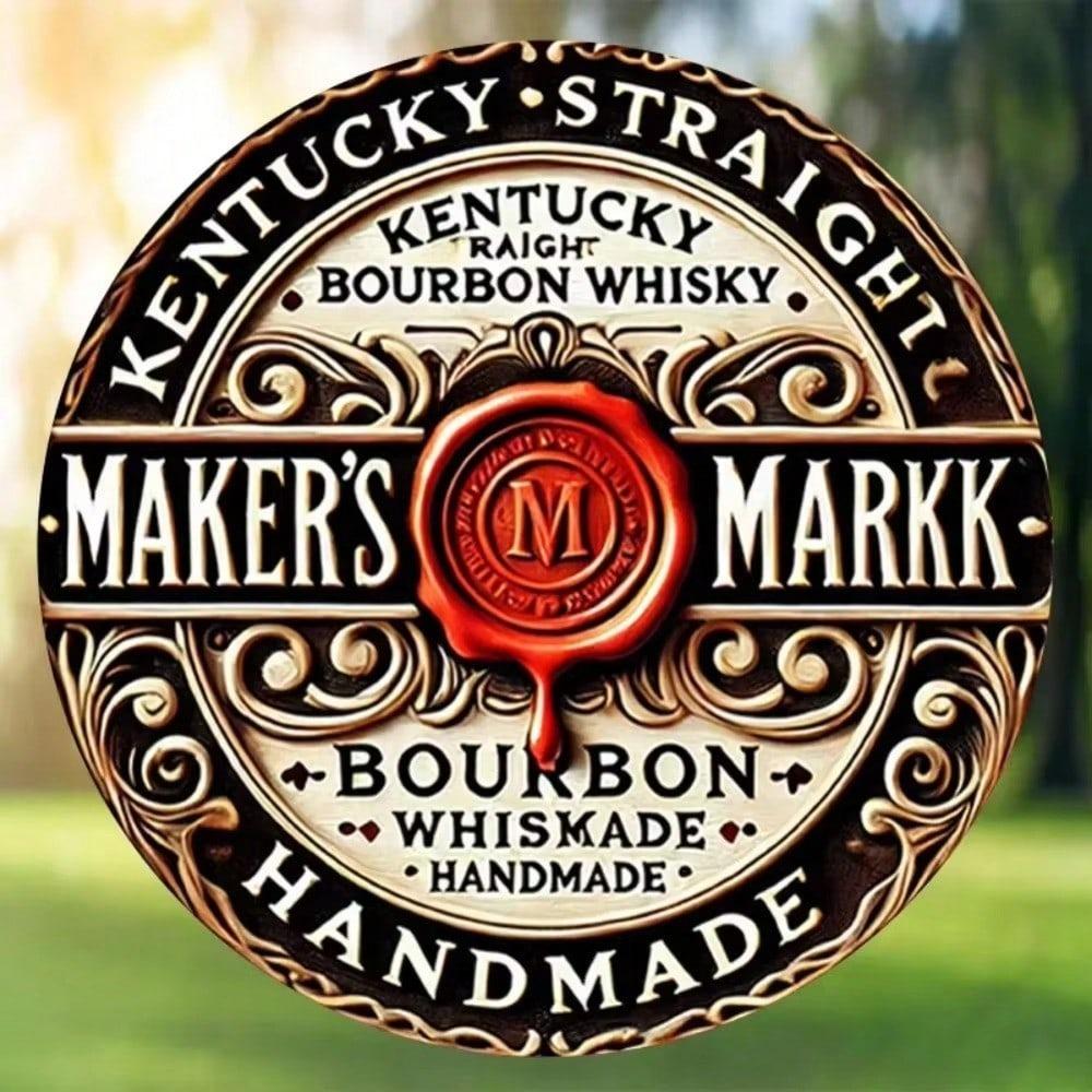 Round Metal Sign Bar Pub Man Cave Vintage Whiskey Decor
