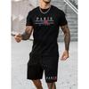 Fashion Design Men's T-Shirt Men's Sports Drawstring Shorts Simple Printed Men's 2-Piece Summer Gym Breathable Suit