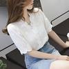 Lace Hollow Out Sweet Loose White Women's V-Neck Blouse Half Sleeves Solid Blouse Shirt