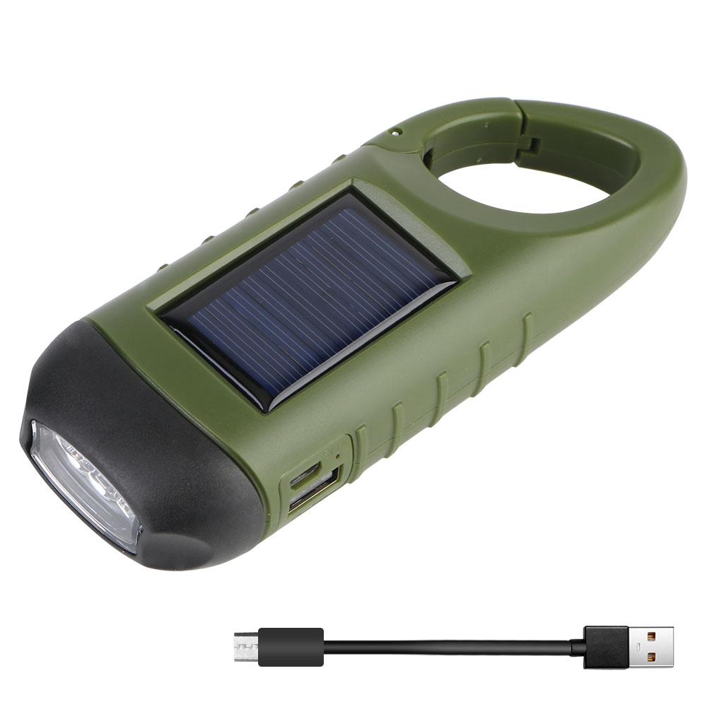 For Outdoor Camping Hiking Hand Crank Dynamo Flashlight Portable USB Charging Emergency Torch Survival Gear Solar Powered LED Flashlight