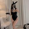 Bunny Girl Costume Black Lace Velvet Skinny Bodysuit with Headband Sexy Lingerie Women Rabbit Cosplay Uniform Role Play
