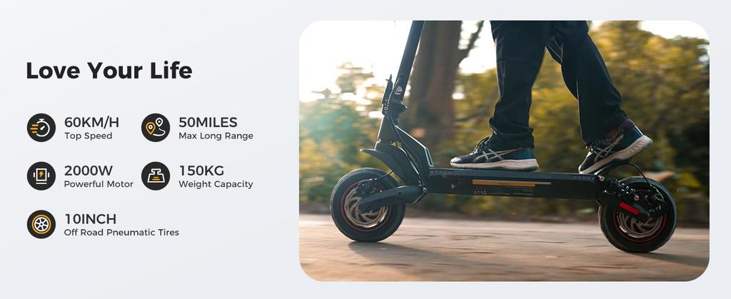 iScooter IX7 Pro 10-Inch Dual Motor Off-Road Electric Scooter - 2*1000W Power, 50-60KM Range, Ultimate Adventure Ride(NO ABE)