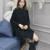 Turtleneck Pullovers Tassel Knitwears Women Tops Casual Loose Knitted Sweater Women Korean Fashion Woman Cape Long Shawl Solid Winter Clothes 28271