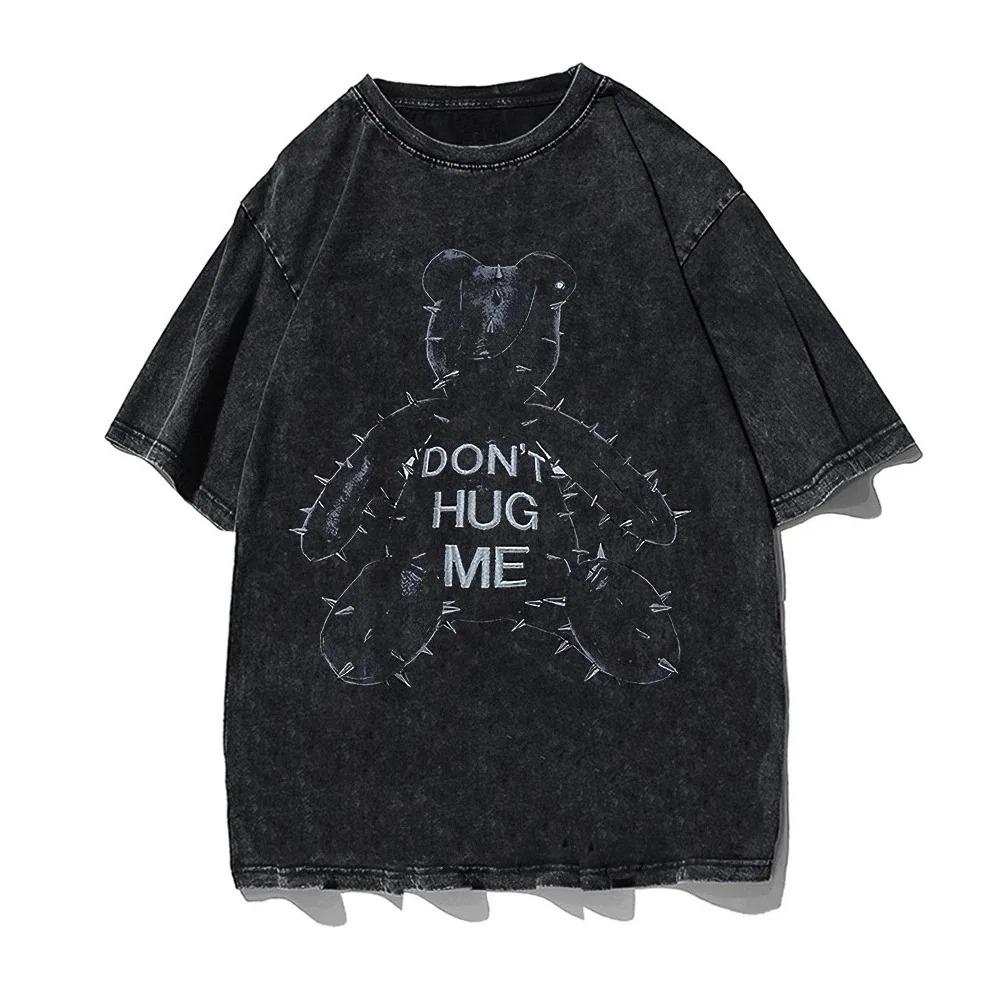 Готические футболки больших размеров Y2k Washed Retro T Shirt Skull Letter Print T Shirts Loose Casual Short Sleeves Shirt for Men Women