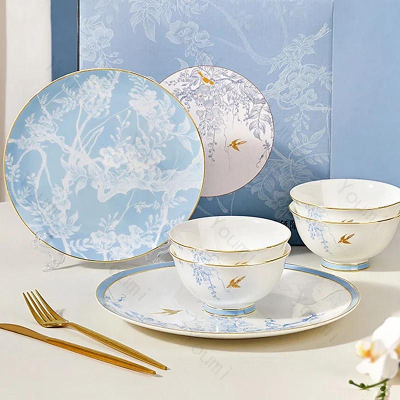 Легкие роскошные круглые керамические тарелки, элитная ресторанная тарелка для стейков, изысканные блюда, обеденная тарелка, изысканная домашняя посуда