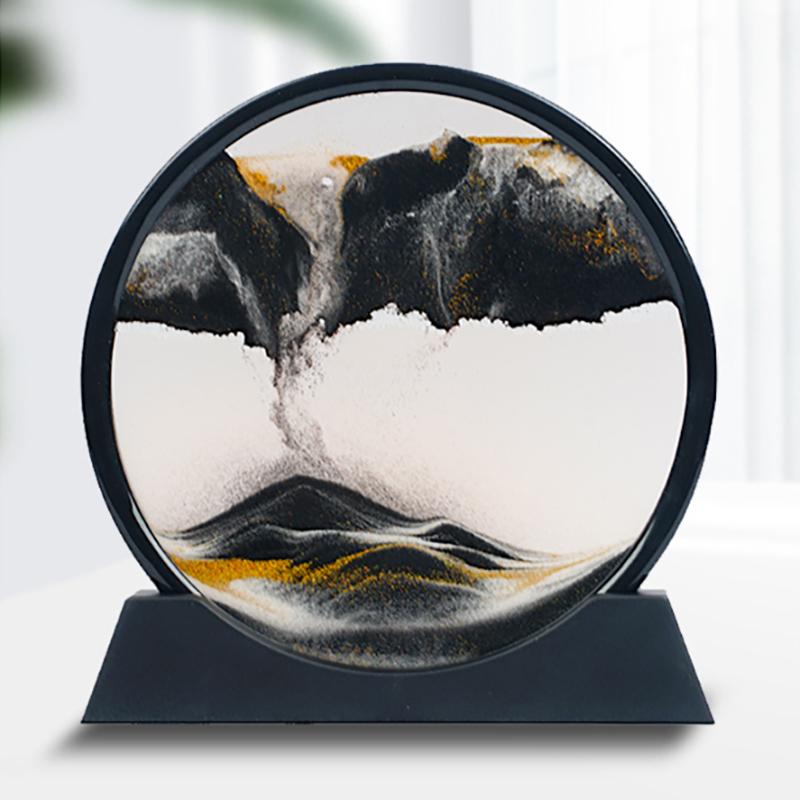 3D Песочные часы Зыбучие пески Движущийся песок Художественная картина Круглое стекло Глубокий морской песчаный пейзаж Ремесло Текучая картина Офис Дом Рождество