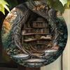 Винтажная книжная полка в виде дерева, Металлическое настенное искусство, Круглый алюминиевый знак для декора гостиной, домашнего офиса