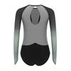 Girls Gymnastics Leotard Sheer Mesh Long Sleeve Keyhole Back Shiny Rhinestones Color Block Costume
