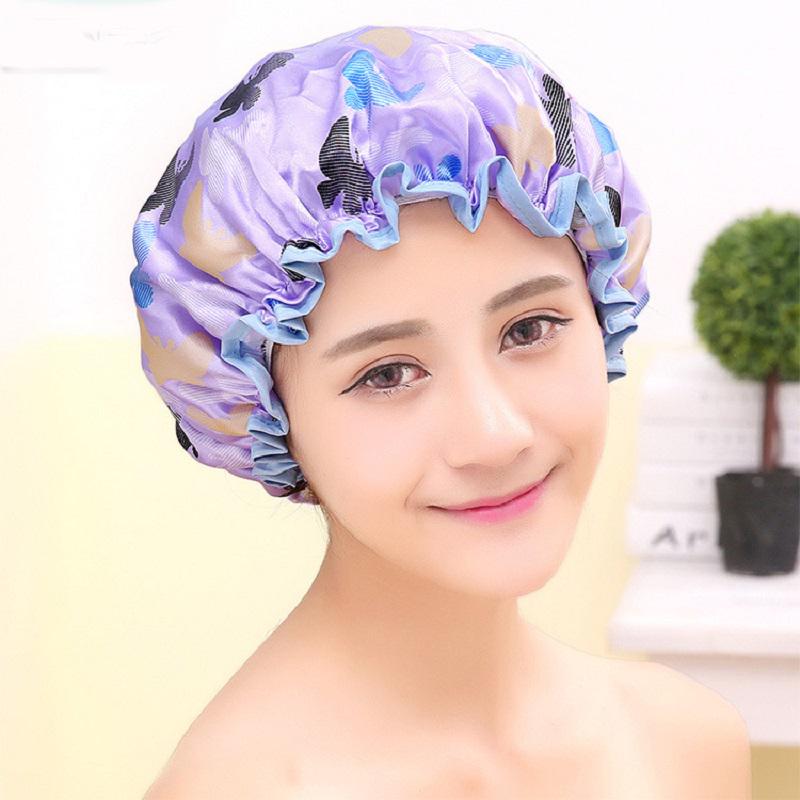 Waterproof Shower Hair Cap Butterfly Women Shower Cap Double Layer Bathing Cap Hat ARI