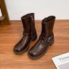 2025 зима новые короткие ботинки Мартин женские боковая молния маленькая толстая подошва увеличивающие рост эластичные ботинки женские ретро