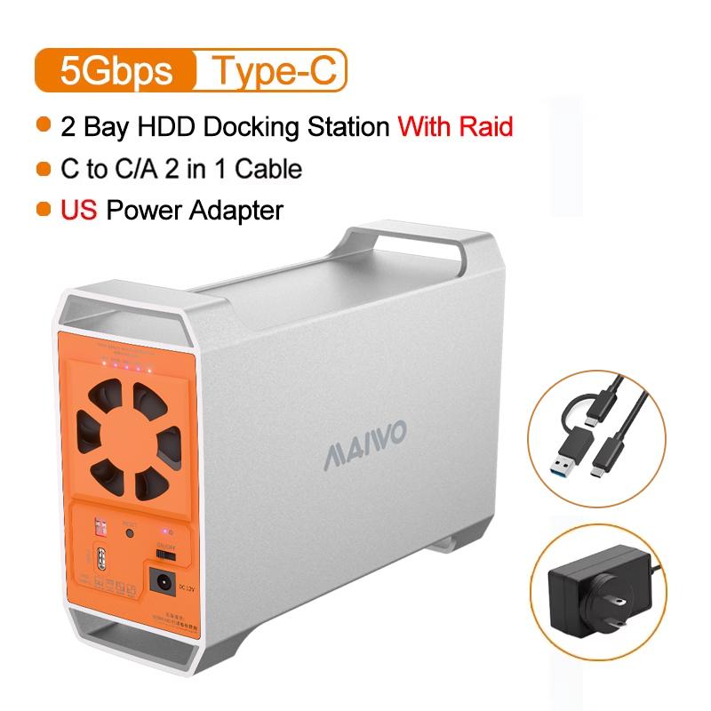 MAIWO Dual Bay 3.5 Inch SATA HDD Enclosure with 60TB Capacity 4 RAID Mode Storage Temperature Control and Heat Dissipation Case