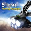5LED Powerful Headlamp USB Rechargeable 18650 Head Flashlight High Power Headlight 6 Modes Fishing Camping Head Torch