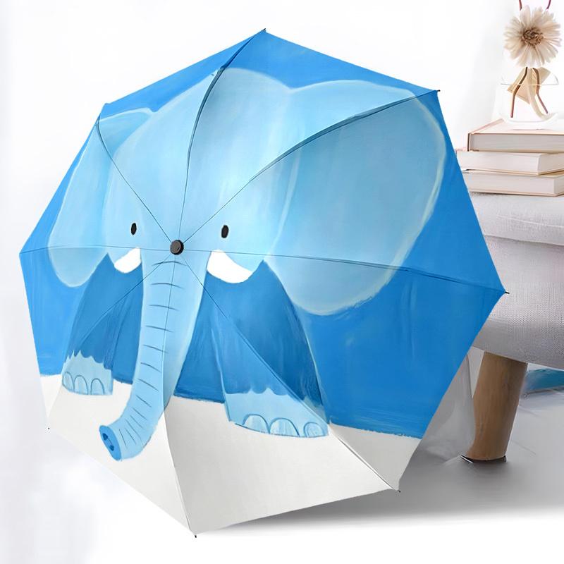 1pc Blue Elephant Automatic Folding Umbrella Portable Collapsible 8-Rib Umbrella for All Seasons, Casual Outdoor Accessory, B41