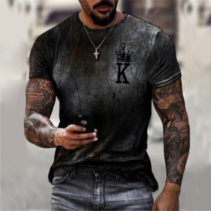 Summer New 3D Digital Printing T-shirt for Men's Letter K Printing Street Loose Round Neck Short Sleeve T-shirt