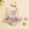 Newborn Girl Outfit, Embroidery Flower Fly Sleeve Romper with Bowknot Hairband Summer Clothes