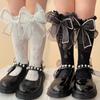 1 Pair Calf Socks Lace Hollow Breathable Japanese Style Bouncy Daily Wear Velvet Bow-knot Children's Socks Birthday Gift