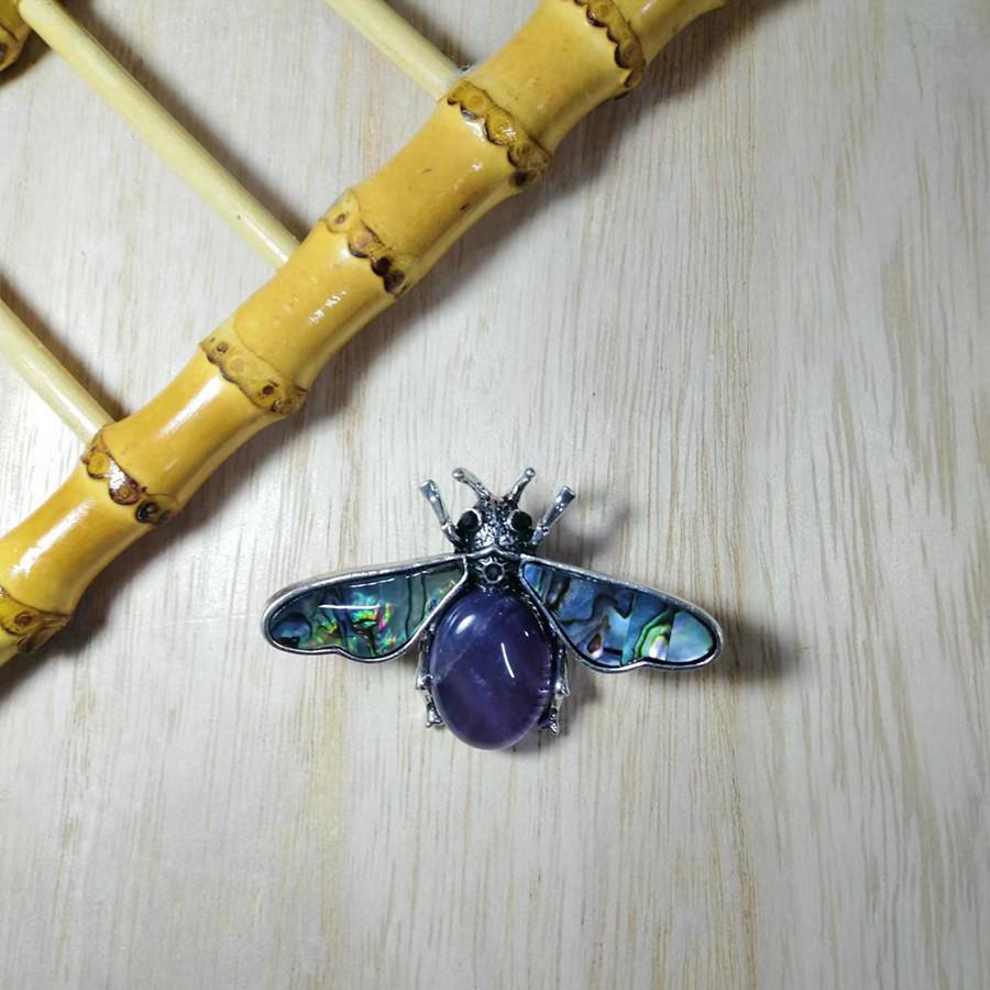 Shell Embedded Butterfly Brooch Pin Pendant With Fashionable Purple Crystal For Women And Men