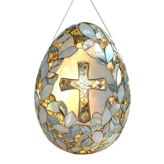 Yousheng Easter Egg Suncatcher 2D Acrylic Egg Shape Sun Catcher Window Hanging Decoration with Chain for Porch Garden Religious Home Decor