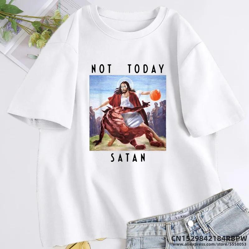 Not Today Satan Jesus Vs Satan In Basketball Tshirts for Women Men Funny Cotton Short Sleeve O Neck Tee Shirt Summer Streetwear