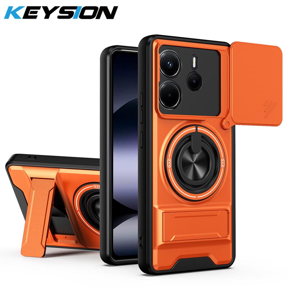 KEYSION Магнитный чехол для телефона Redmi Note 14 5G 4G со шторкой для защиты камеры, вертикальной подставкой, кольцом 360° и противоударной задней крышкой