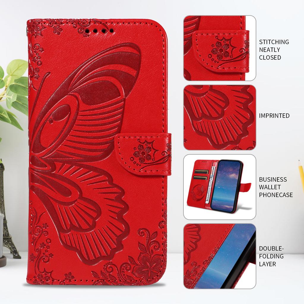 For Honor 400 5G (Global) Case Butterfly Pattern PU Leather Folio Flip Phone Cover - Red