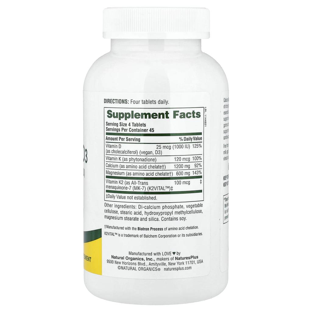 Calcium/Magnesium/Vitamin D3 with Vitamin K2, 180 Tablets