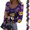 Женская зимняя приталенная футболка-базовый слой, модный принт, V-образный вырез, пуловер, топ с длинным рукавом