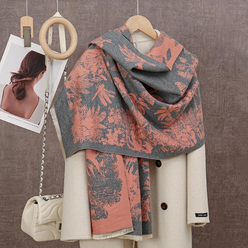 Winter Warm Printed Cashmere Scarf for Women Thick Feathered Edge Blanket Wraps Pashmina Bufanda Tassel Female Long Foulard