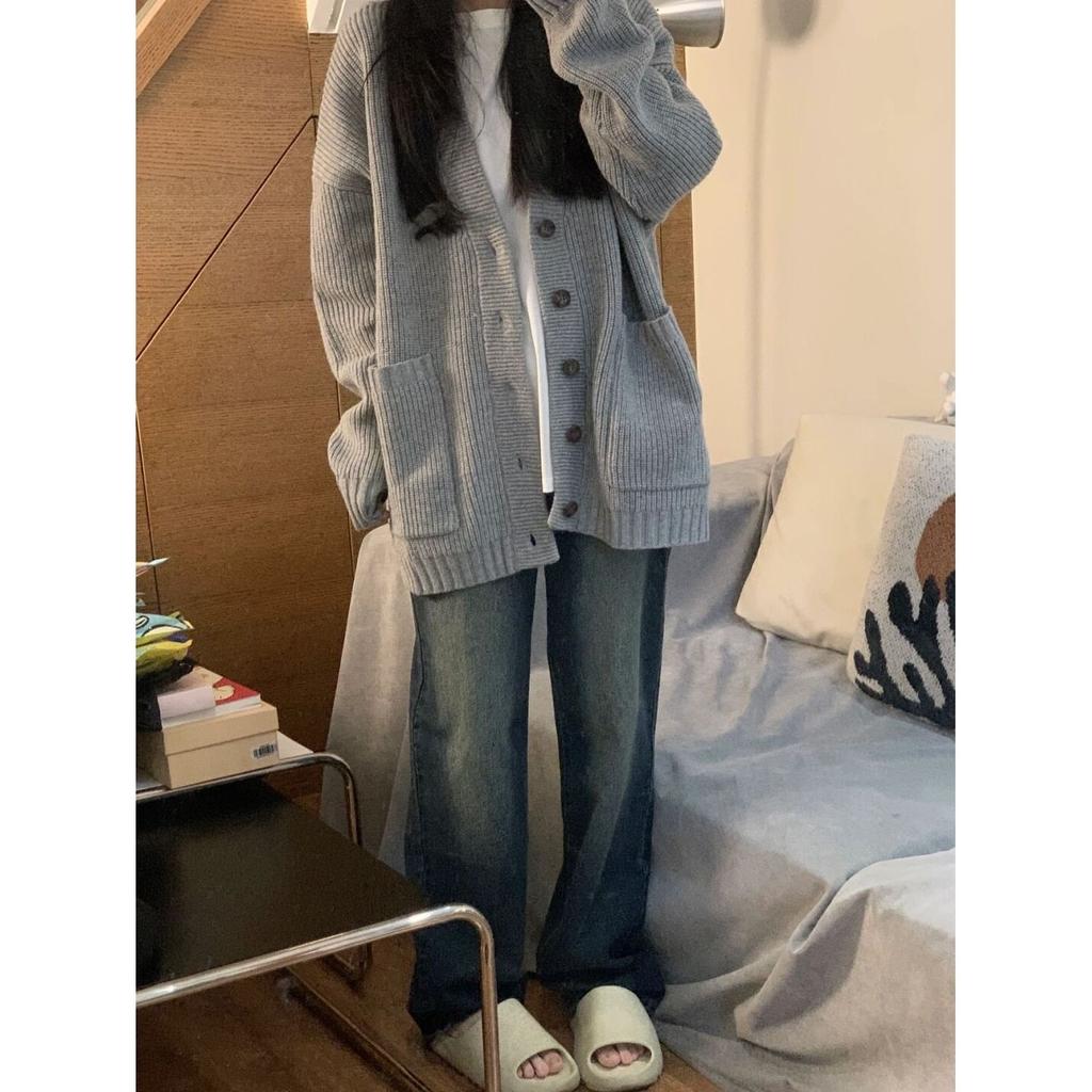 Свободный кардиган в стиле ретро, ​​женский низ, нежный, мягкий, восковой, высококачественный, с длинными рукавами и v-образным вырезом, вязаный женский кардиган