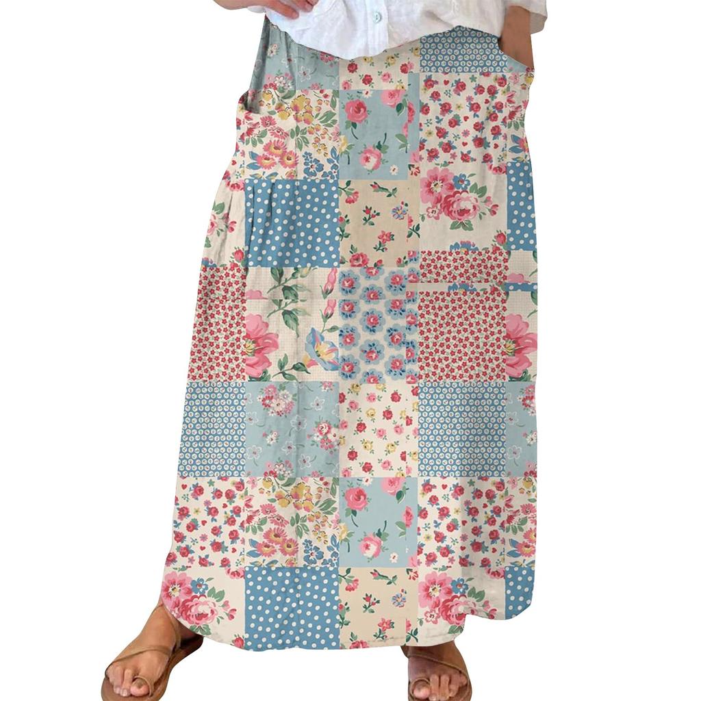Женская повседневная свободная юбка-макси в стиле бохо с эластичной резинкой на талии, пляжная, струящаяся, с карманом
