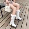Женские короткие сапоги на высоком каблуке, новинка осени и зимы, однотонные, толстый каблук, большие размеры, плюшевые короткие сапоги