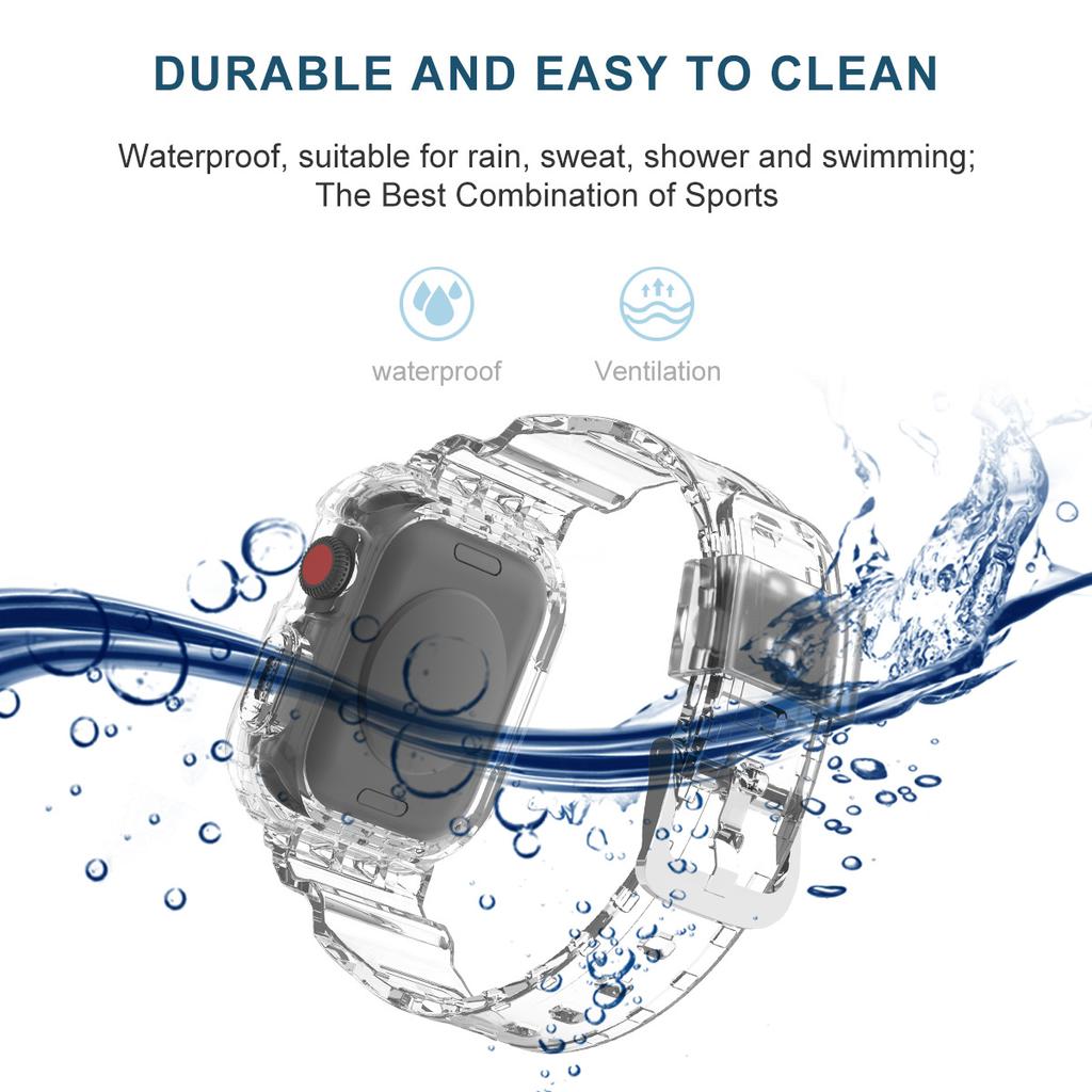 Apple Watch Series 10-го поколения, прозрачный ремешок Ice Tough All-in-one, цветной: Прозрачный, Прозрачный + Черная рамка, Размер: 42ММ, 46ММ