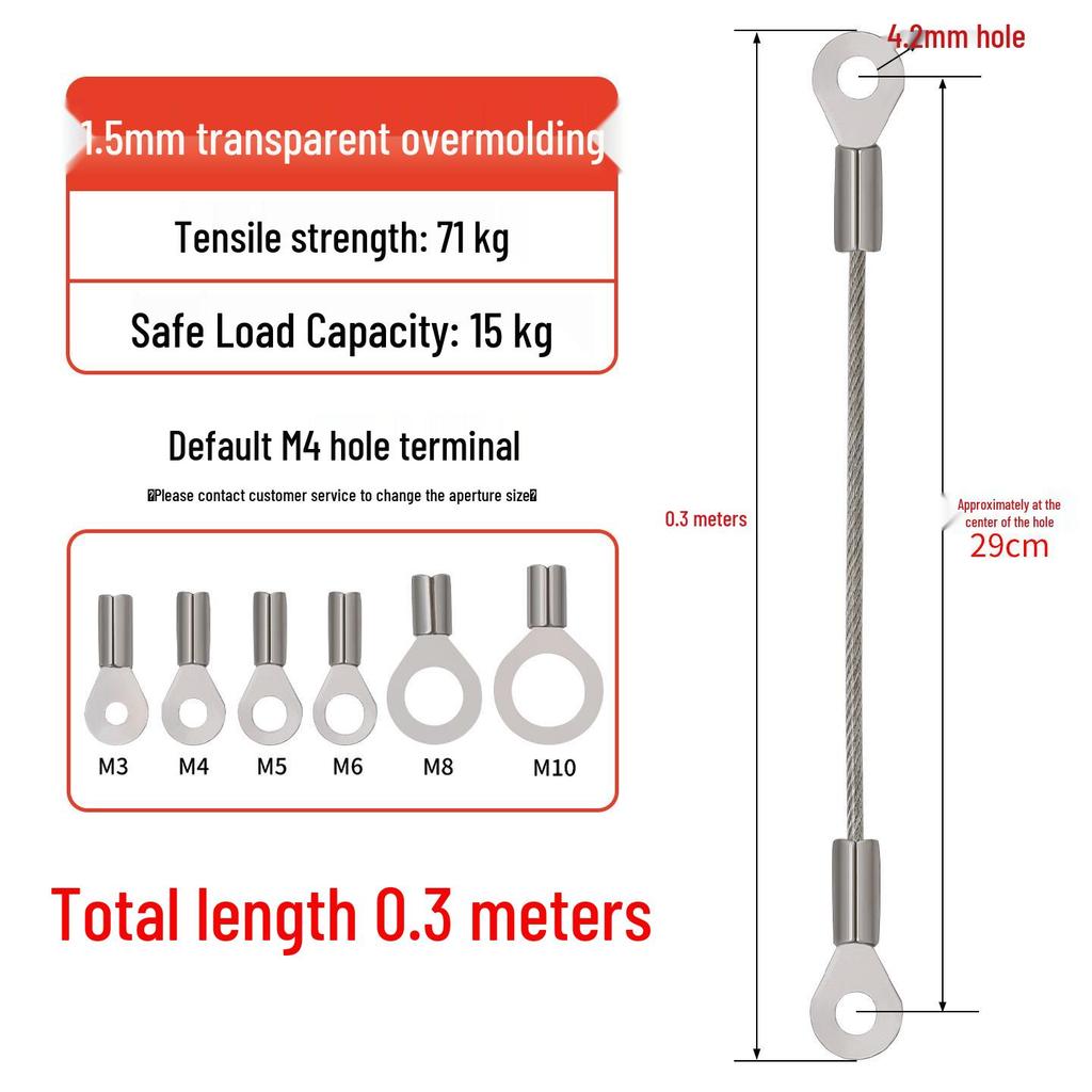 Transparent PVC Coated Stainless Steel Wire Rope with Fish Eye Terminal, 1.5mm~3mm Thick Anti-Fall Lighting Hanging Rope.