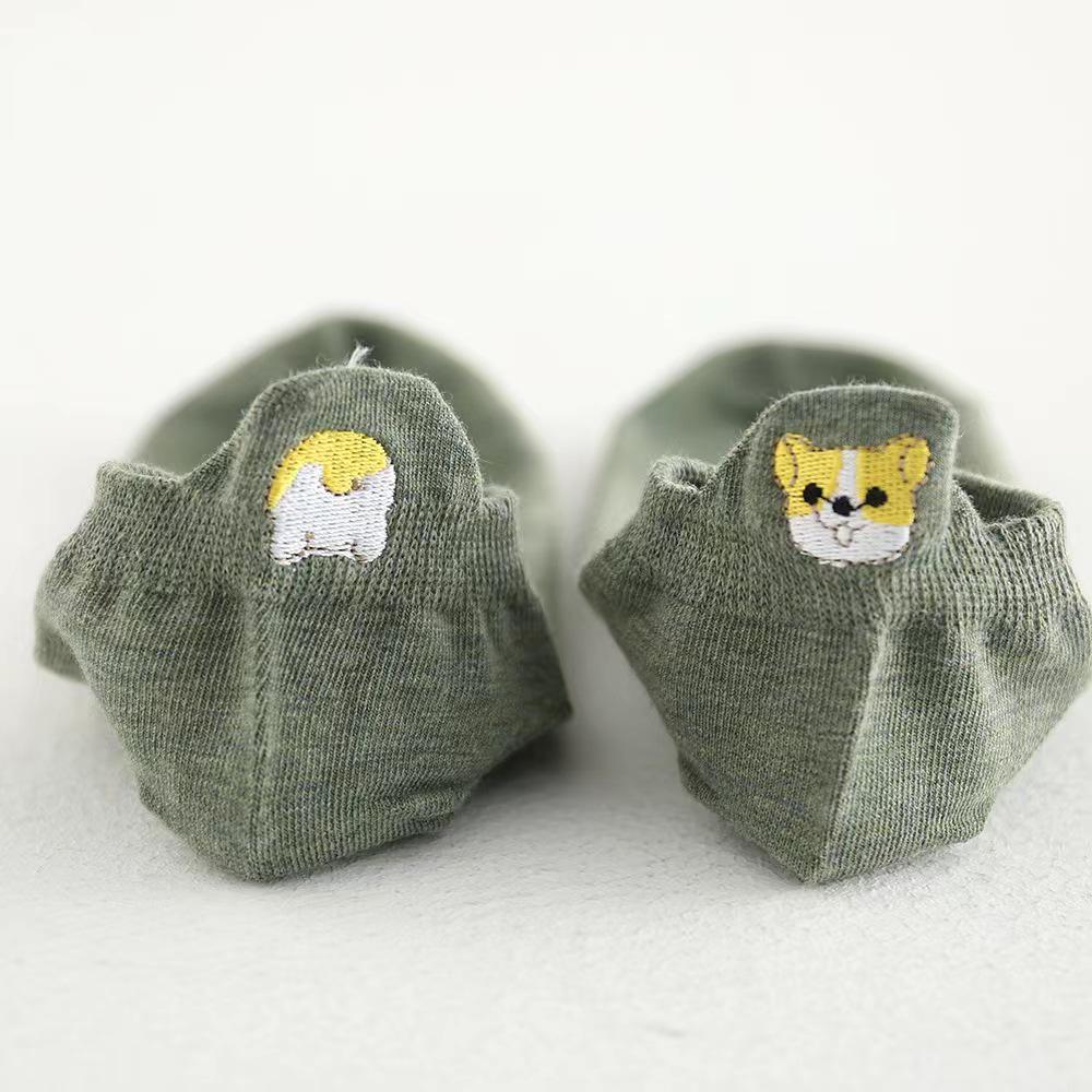 Милые женские хлопковые носки с мультяшной вышивкой на весну/лето 2024 года - Повседневные, дышащие, короткие носки-лодочки