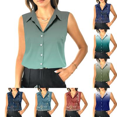 Женский летний свободный топ без рукавов с воротником-стойкой