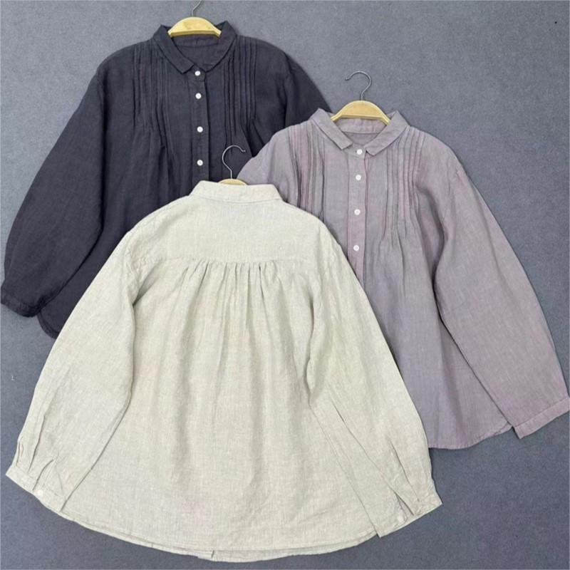 Johnature Осенняя женская японская рубашка с лацканами, повседневная простая свободная рубашка, топ, кардиган, винтажные топы