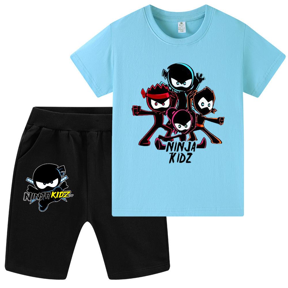 WA1172 Детские Девочки Мальчики NINJA KIDZ Мультяшный Принт Круглый Вырез Короткий Рукав Футболка Шорты Комплекты