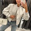 Women Jacket Cropped Bomber Jackets for Women Beige Black Tweed Jacket Woman Fashion Long Sleeve Short Coats