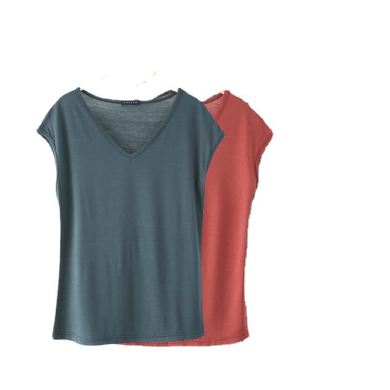 Sleeveless V-Neck Slim-Fit Modal T-Shirt for Women - Summer 2024 Korean Style