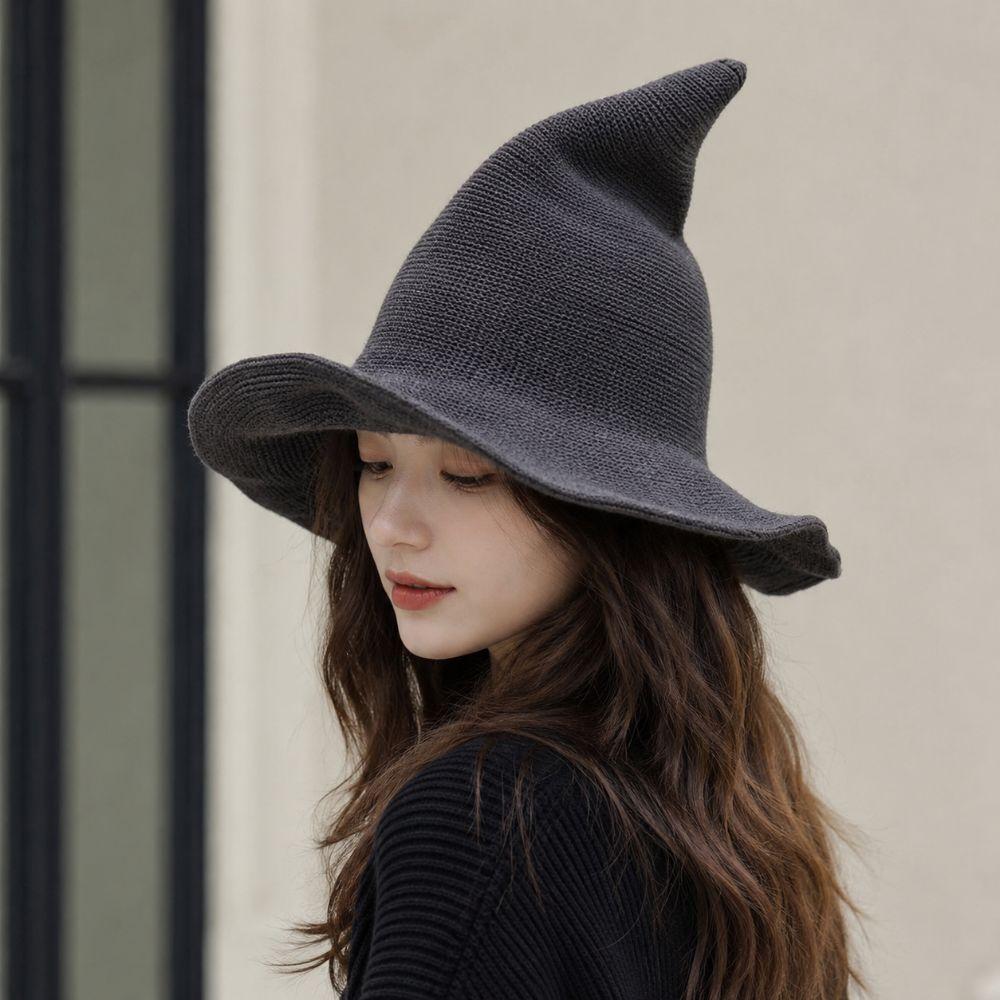 Solid Color Halloween Witch Hat Wool Knit Pointed Hat Wacky Halloween Party Hat Masquerade