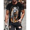 Men 3D Pattern Fire Wolf Graphic Print T-Shirt Summer Oversized Causal T-Shiet Men's Fashion Fitness Short Sleeve Clothing Tops