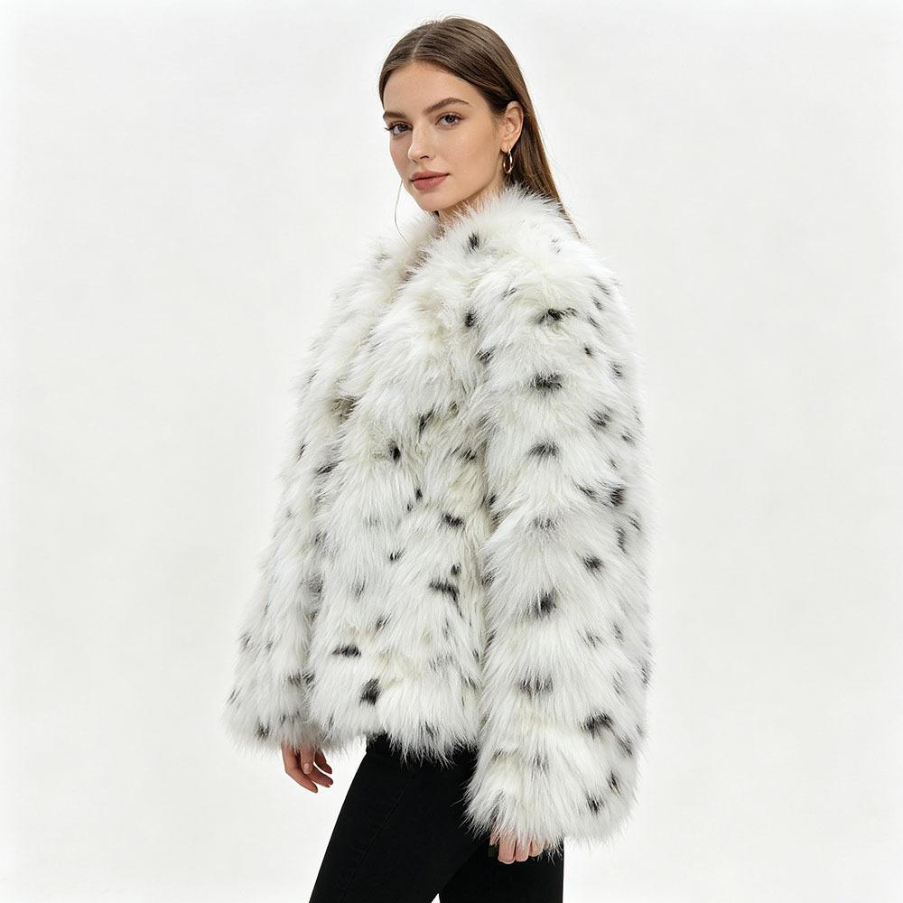 Europe, America, autumn and winter Mao Mao imported environmentally friendly fox fur leopard print fur coat women's short jacket coat new