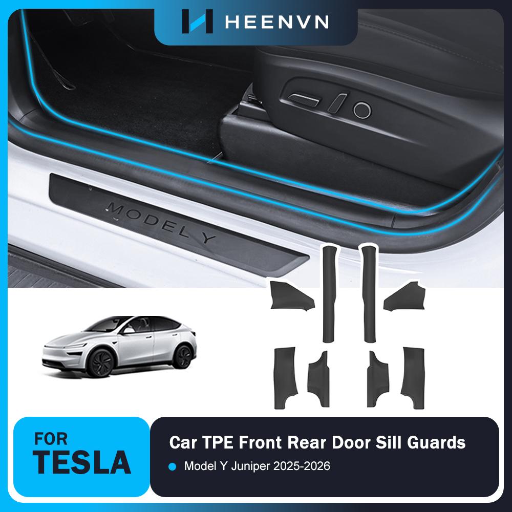 Heenvn For Tesla Model Y Juniper 2025 2026 8Pcs TPE Front Rear Door Sill Protector Threshold Strip Anti-kick Waterproof Guard